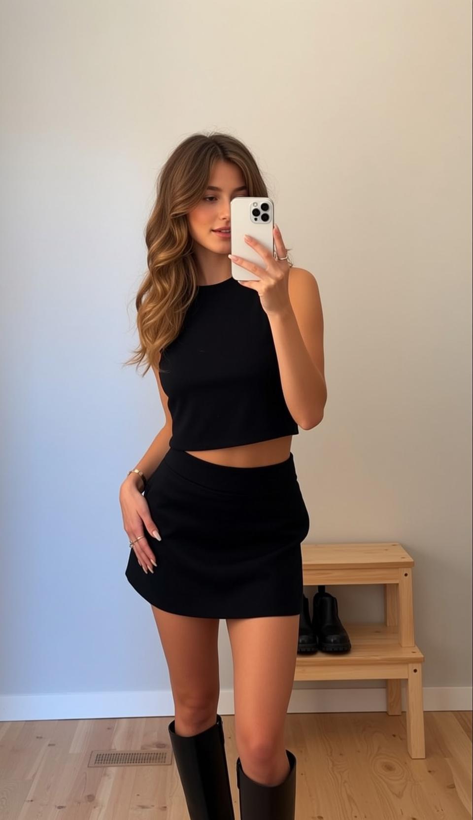 Young Stands Facing Mirror Holding White