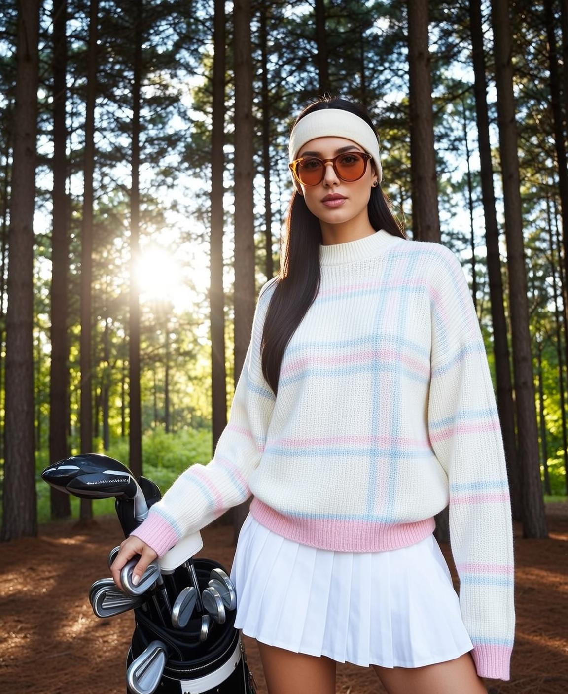 Woman Golf Outfit Plaid Sweater Tennis Skirt