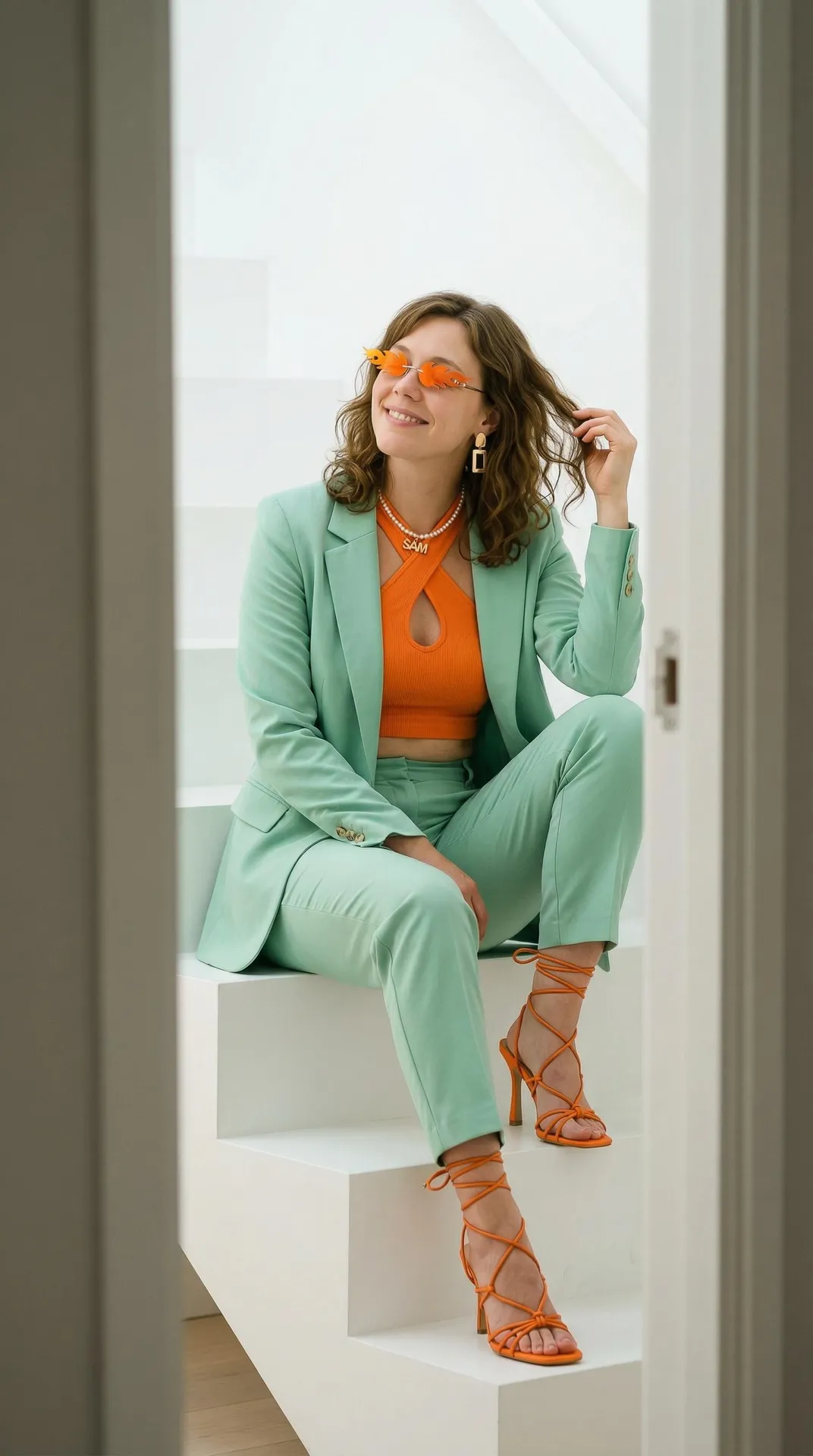 Makeup Earrings And Necklace In Blazer Portrait