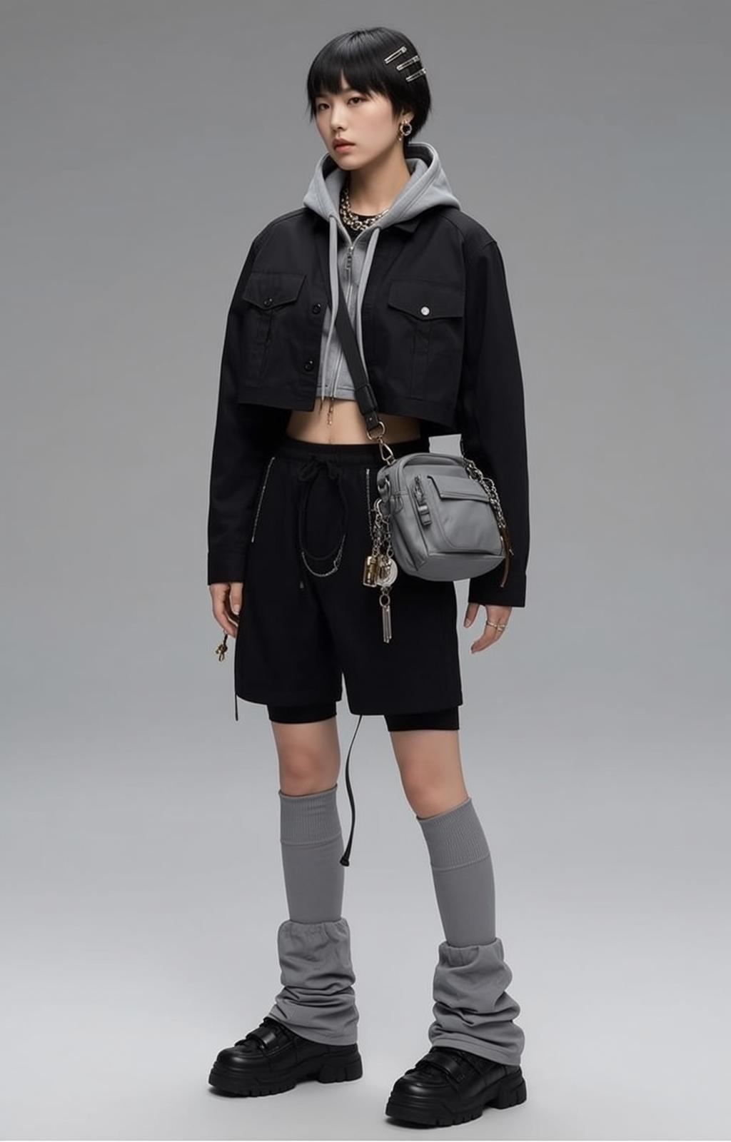 Grey Cropped Hoodie Studio Plain Grey