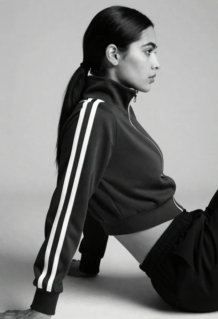 High-fashion Black And White Profile Portrait Woman With Long Dark