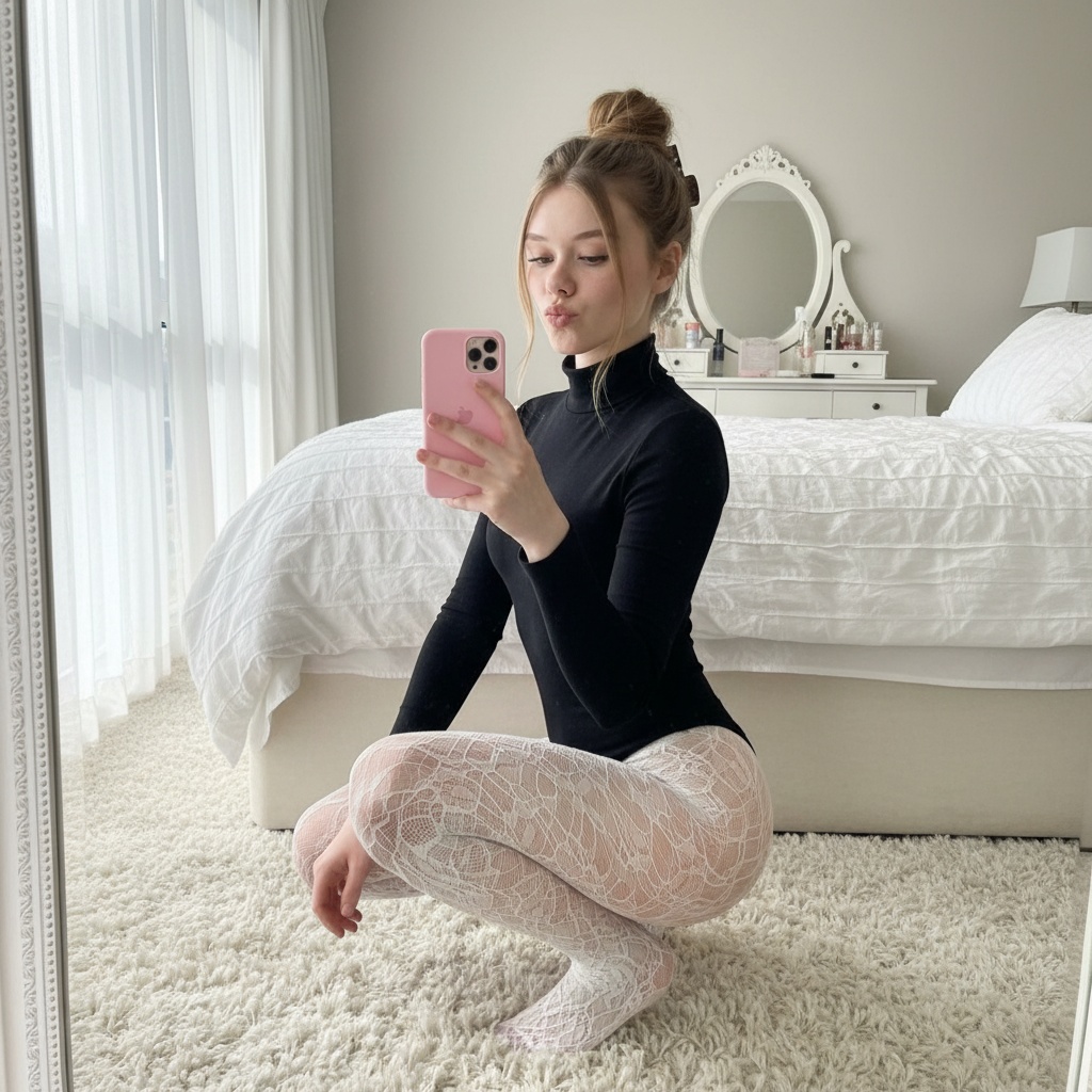 Realistic Bedroom Mirror Selfie Pouting