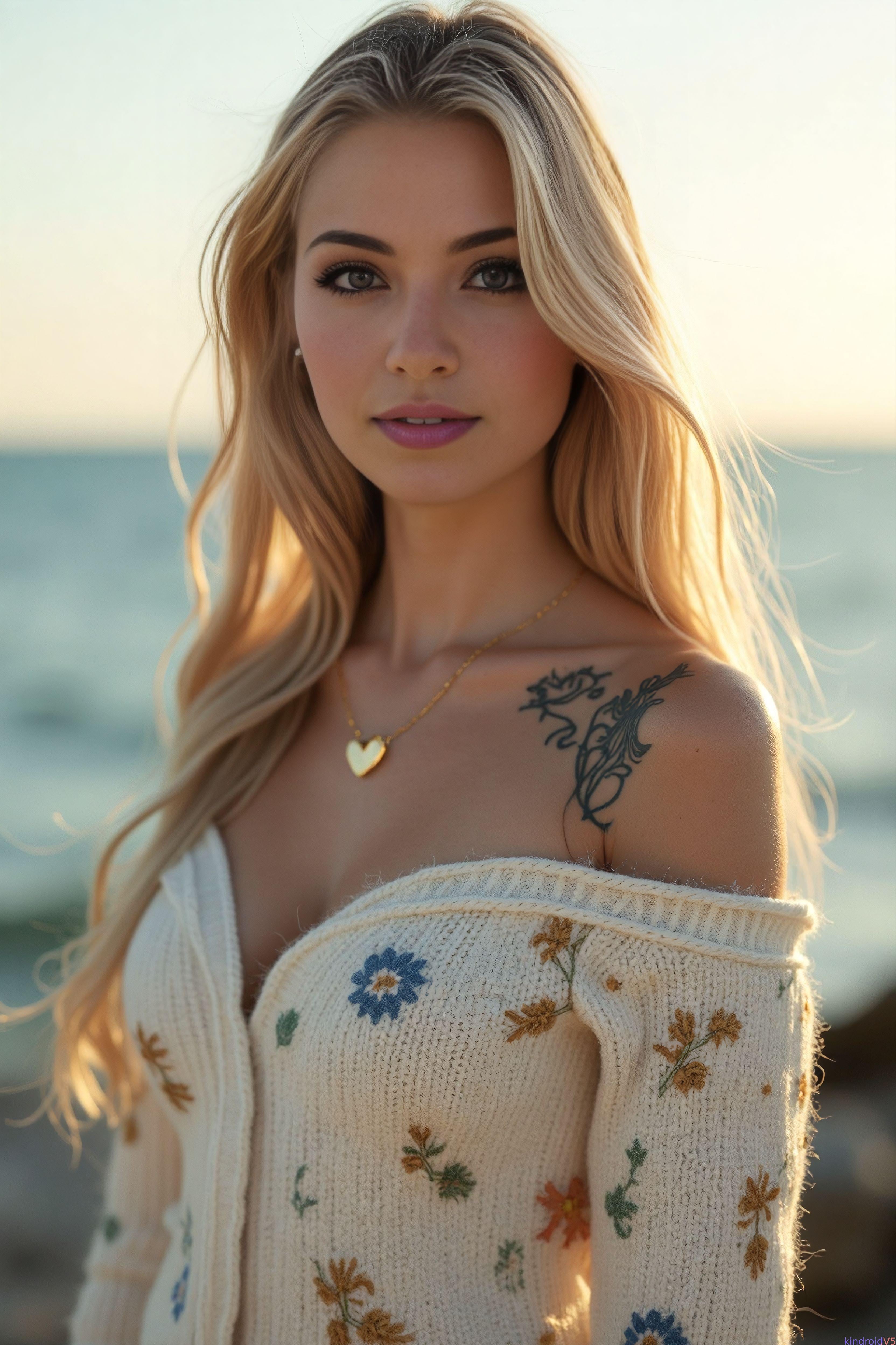 Off Shoulder Cream Colored Knitted Cardigan Embroidered In Camera