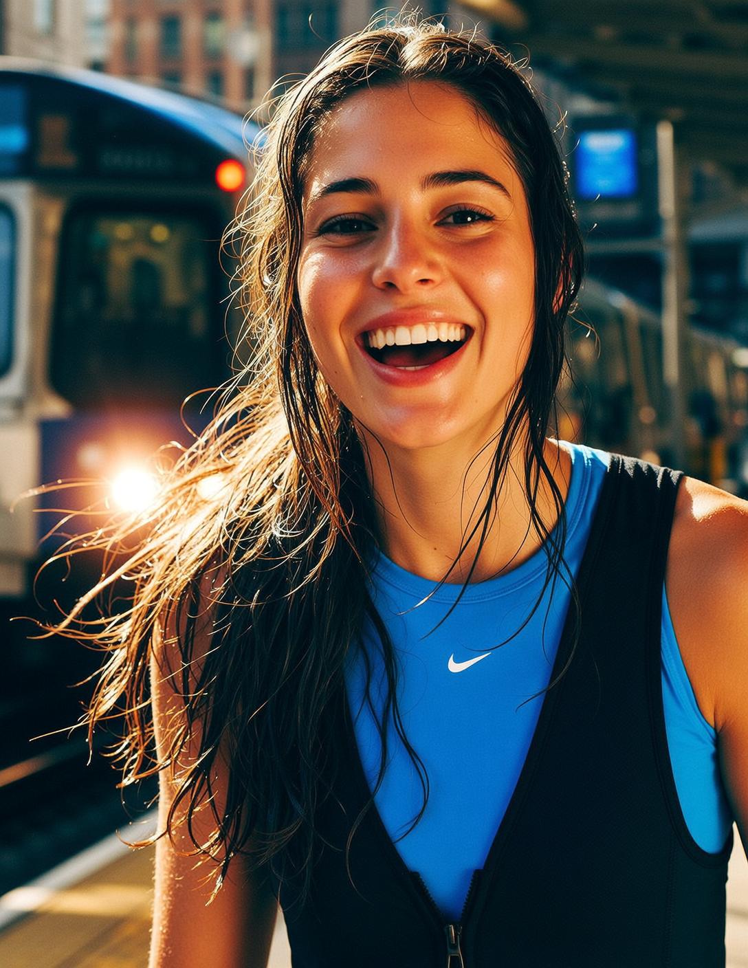 Blue Tank Black Vest Smile