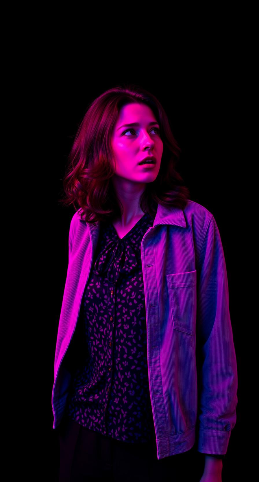 Floral Blouse Neon Fearful Pose