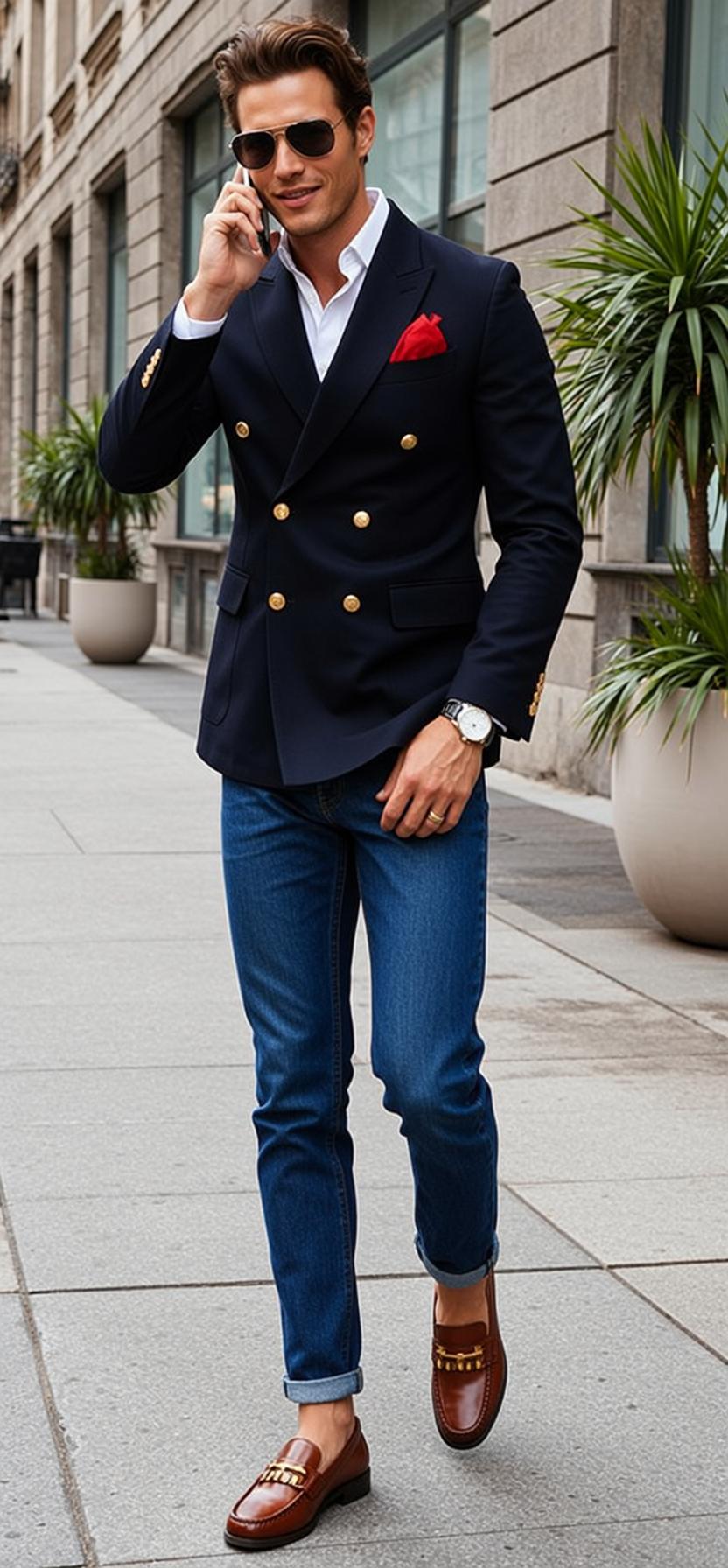 Brown Styled Light White Collared Shirt Blue