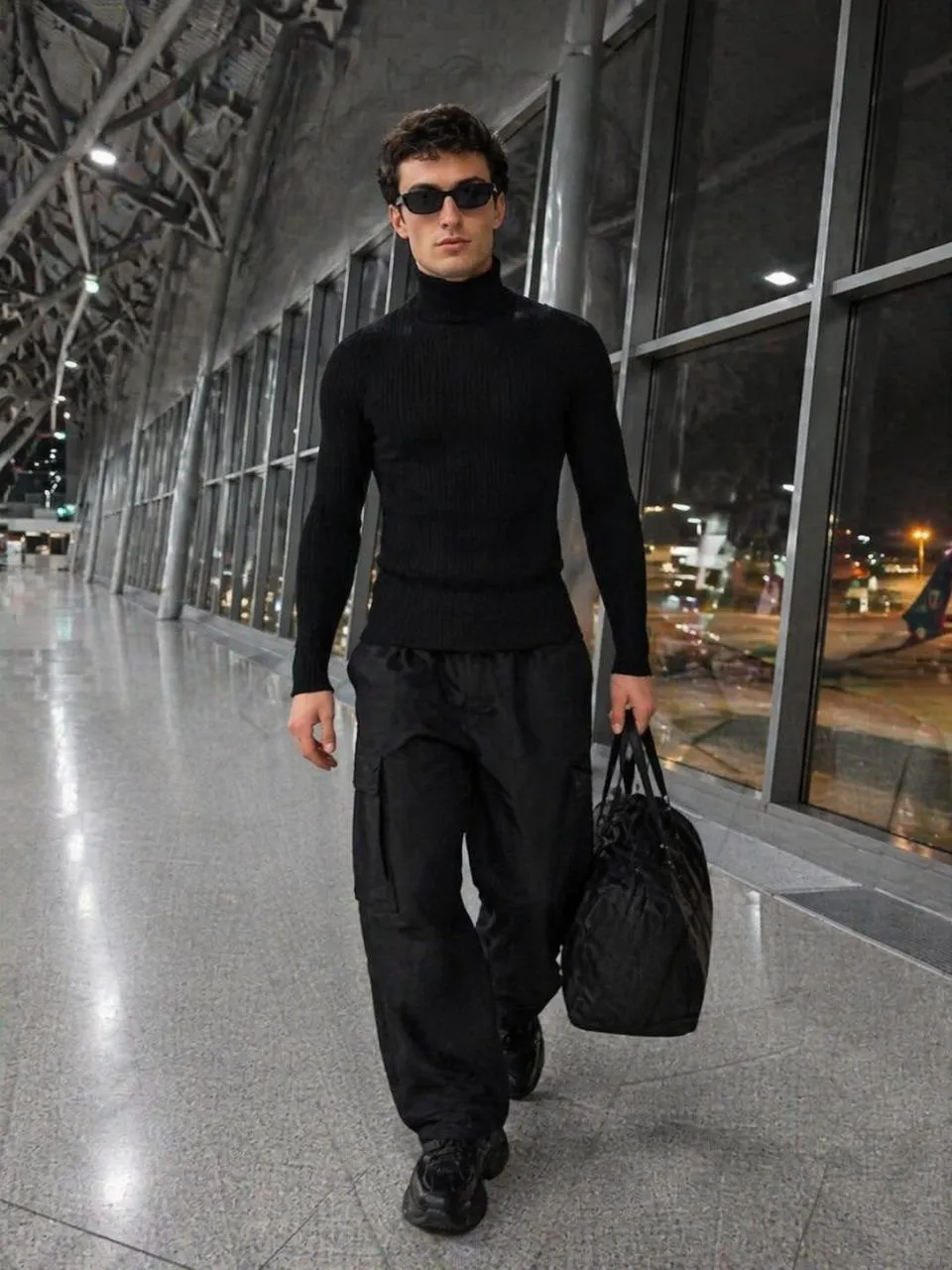 Airport Terminal Corridor Confident Stride Full Body