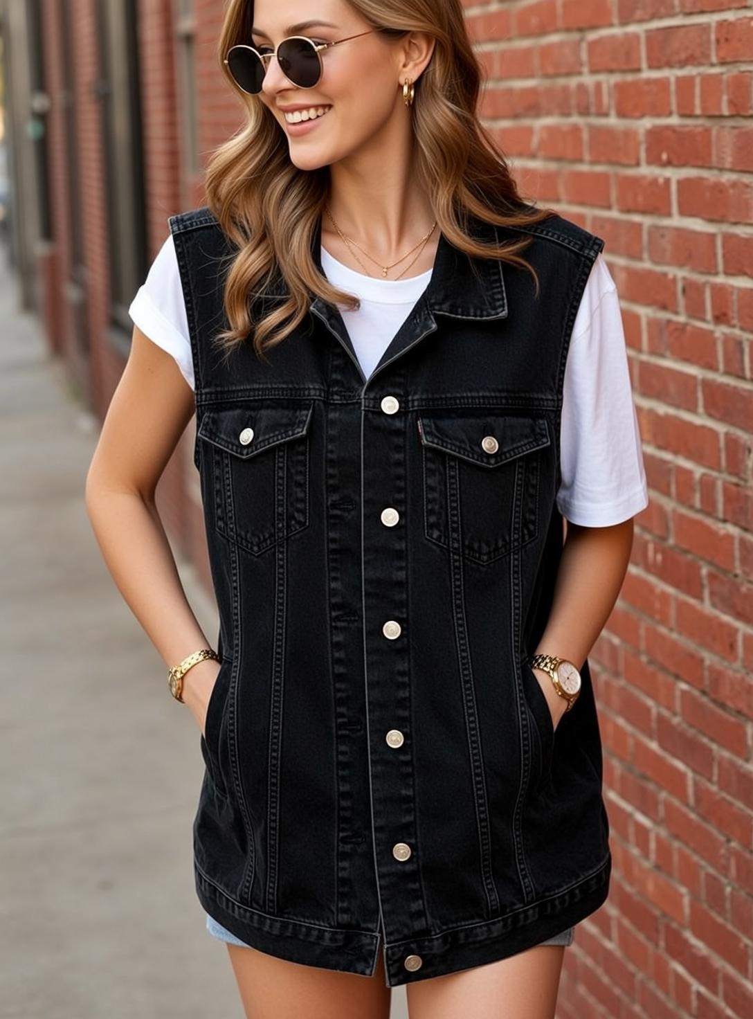 Denim Vest Street Pose