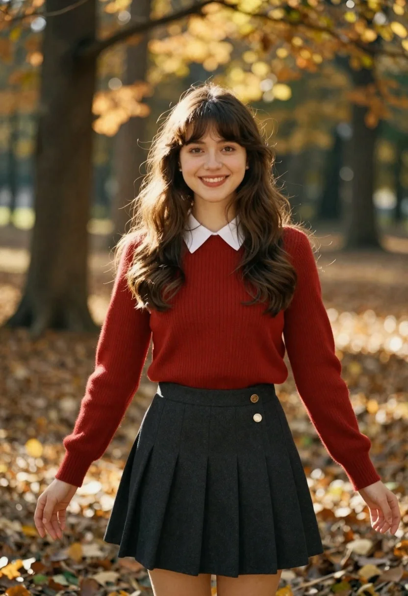 Vintage-style Portrait Smiling Young Woman With Long Brown Hair And reference photo