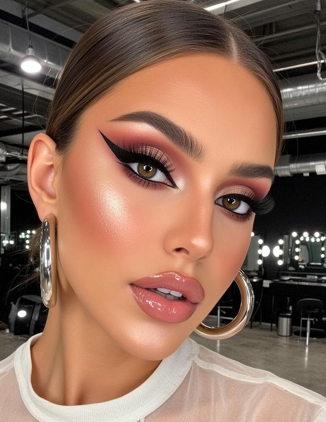 Makeup Close-up Shows Chest Her Head Turned