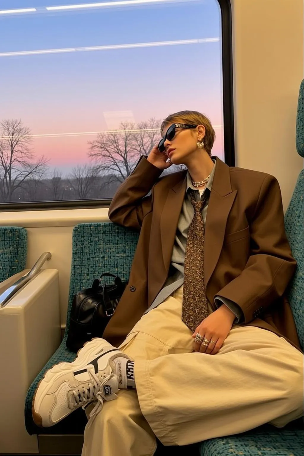 Sunglasses Earrings And Necklace In Blazer Portrait