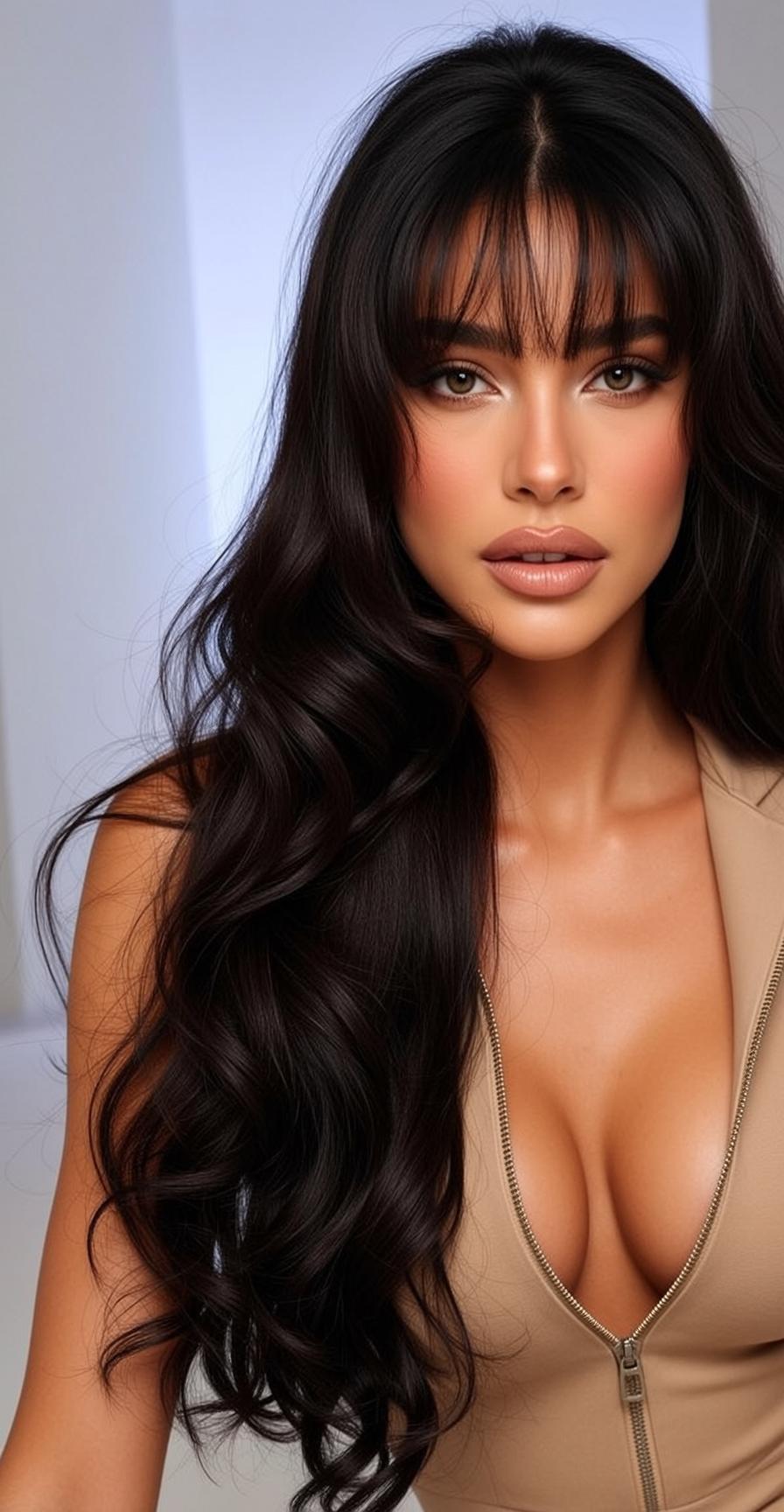 Hair Salon Beautiful Long Wavy Dark Brown