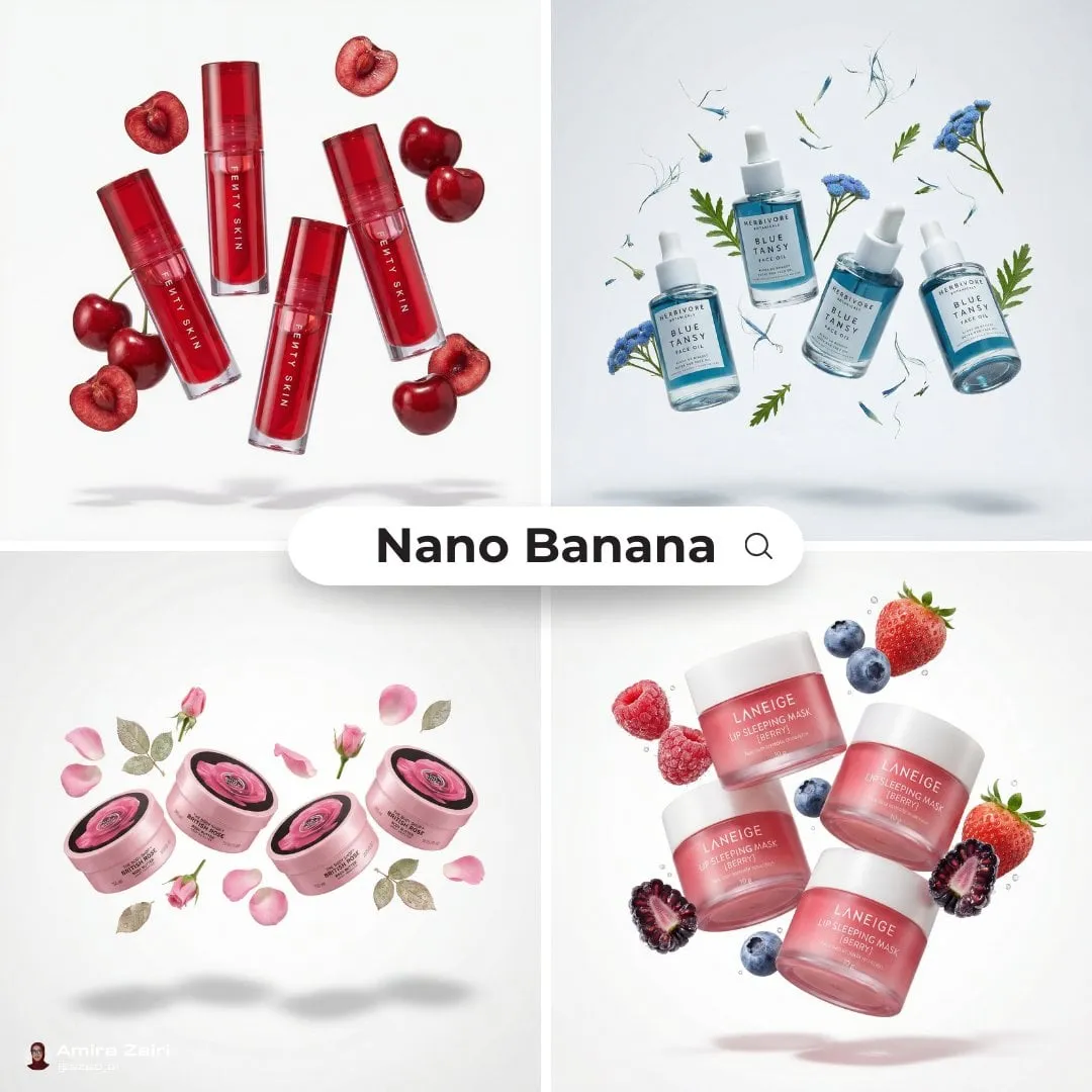 Skincare Product With Fruit Ingredients Floating White Background