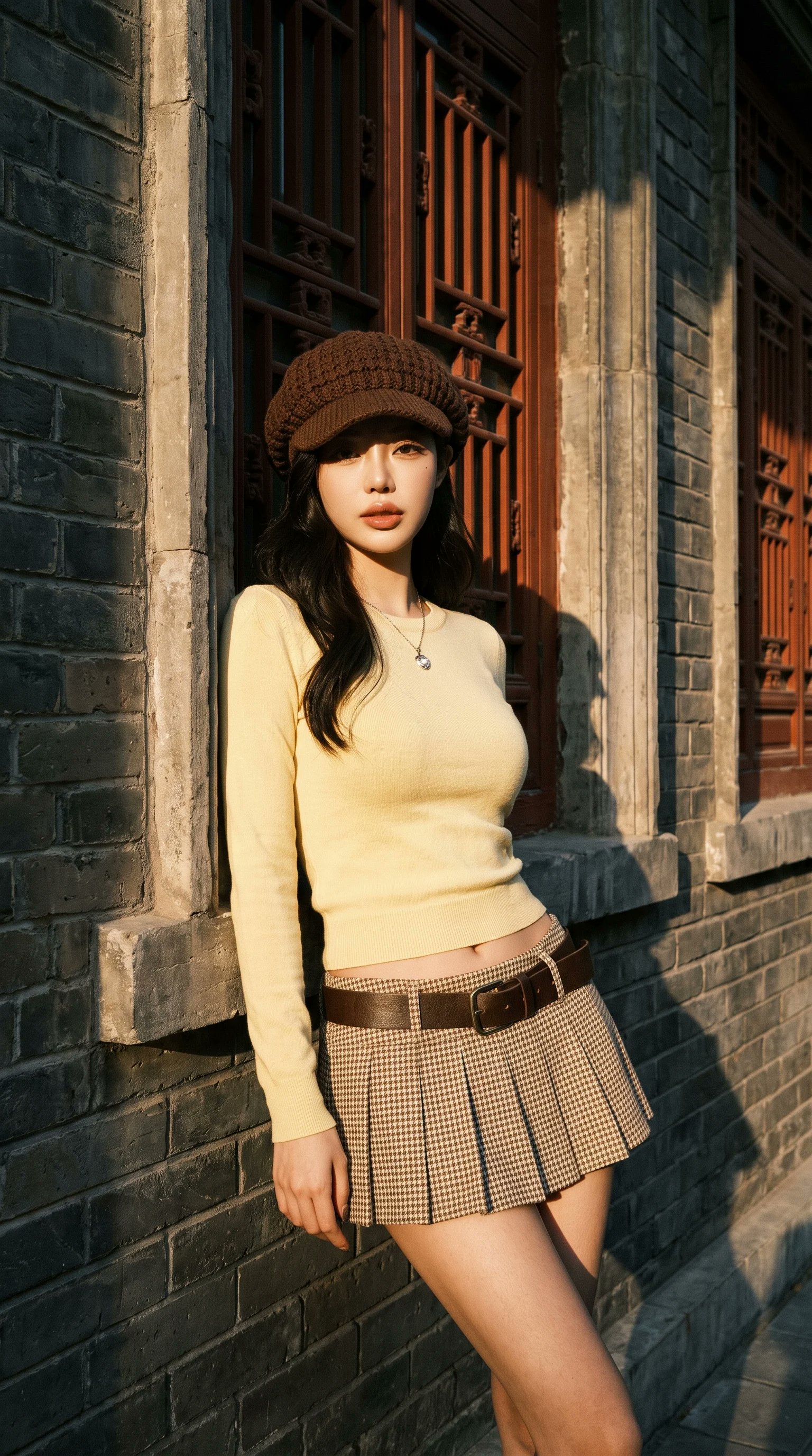 Long Sleeved By Weathered Brick Wall