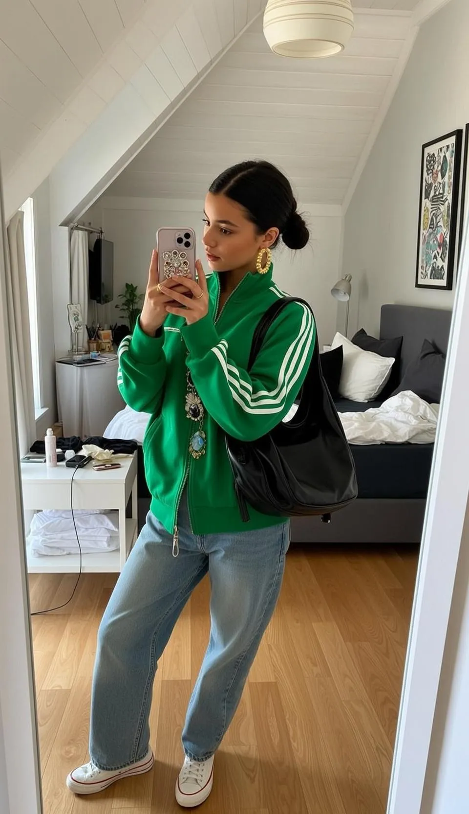 Earrings And Necklace In Mirror Selfie