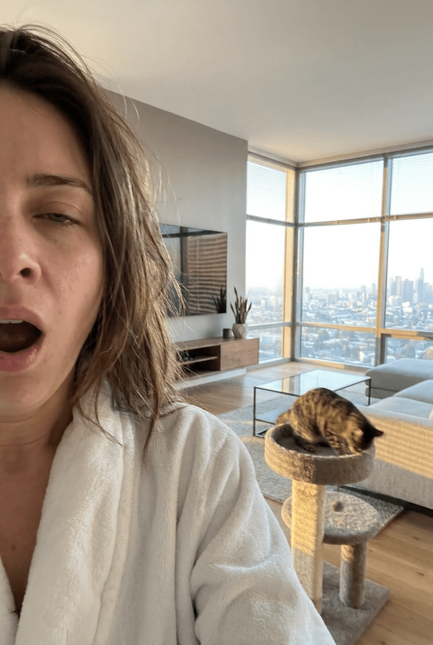 Sunlit Luxury Apartment Selfie With Yawning Face
