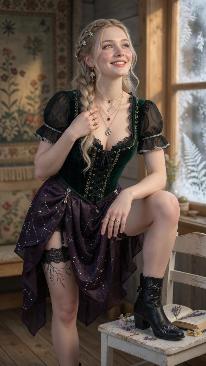 Rustic Sunlit Room Velvet Corset Constellation Skirt