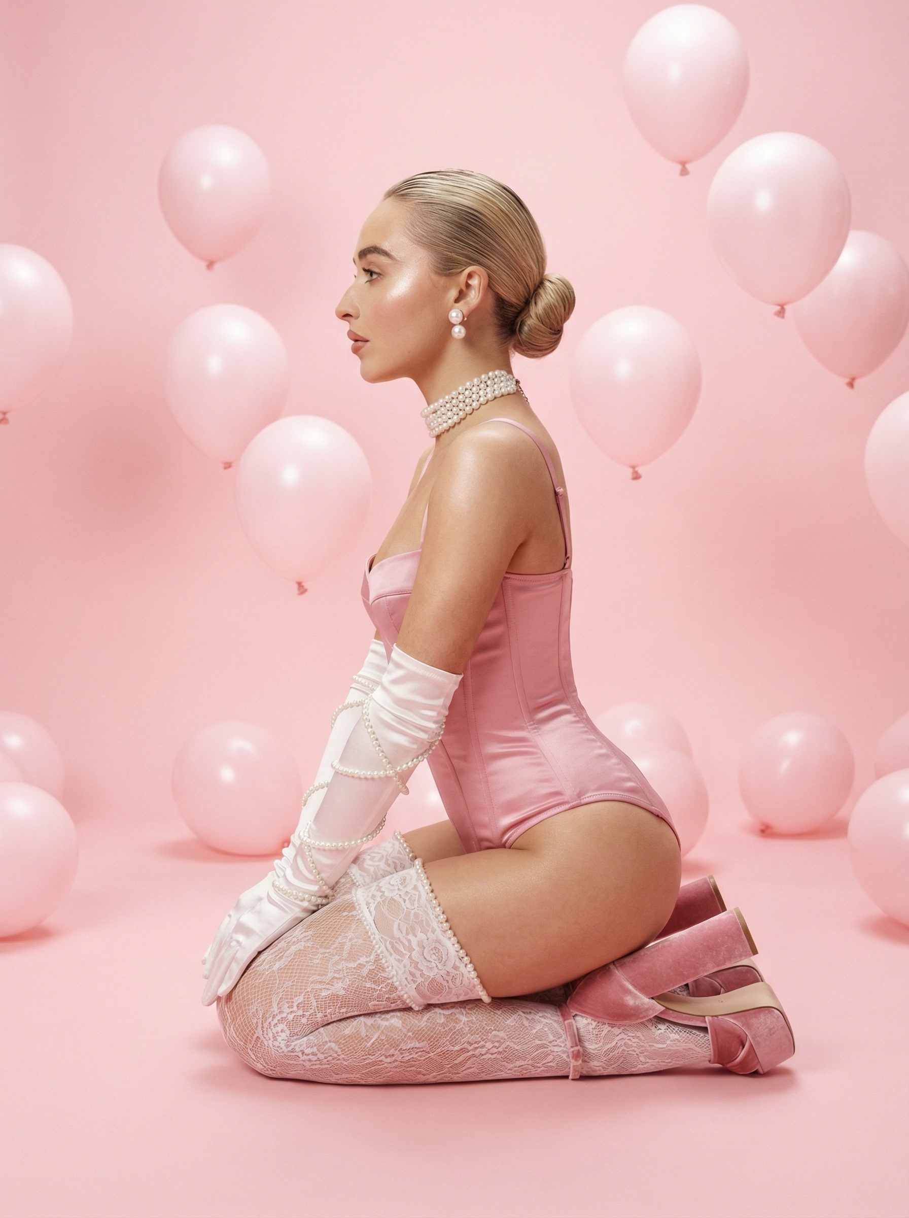 Pink Corset Satin Kneeling Studio Balloons