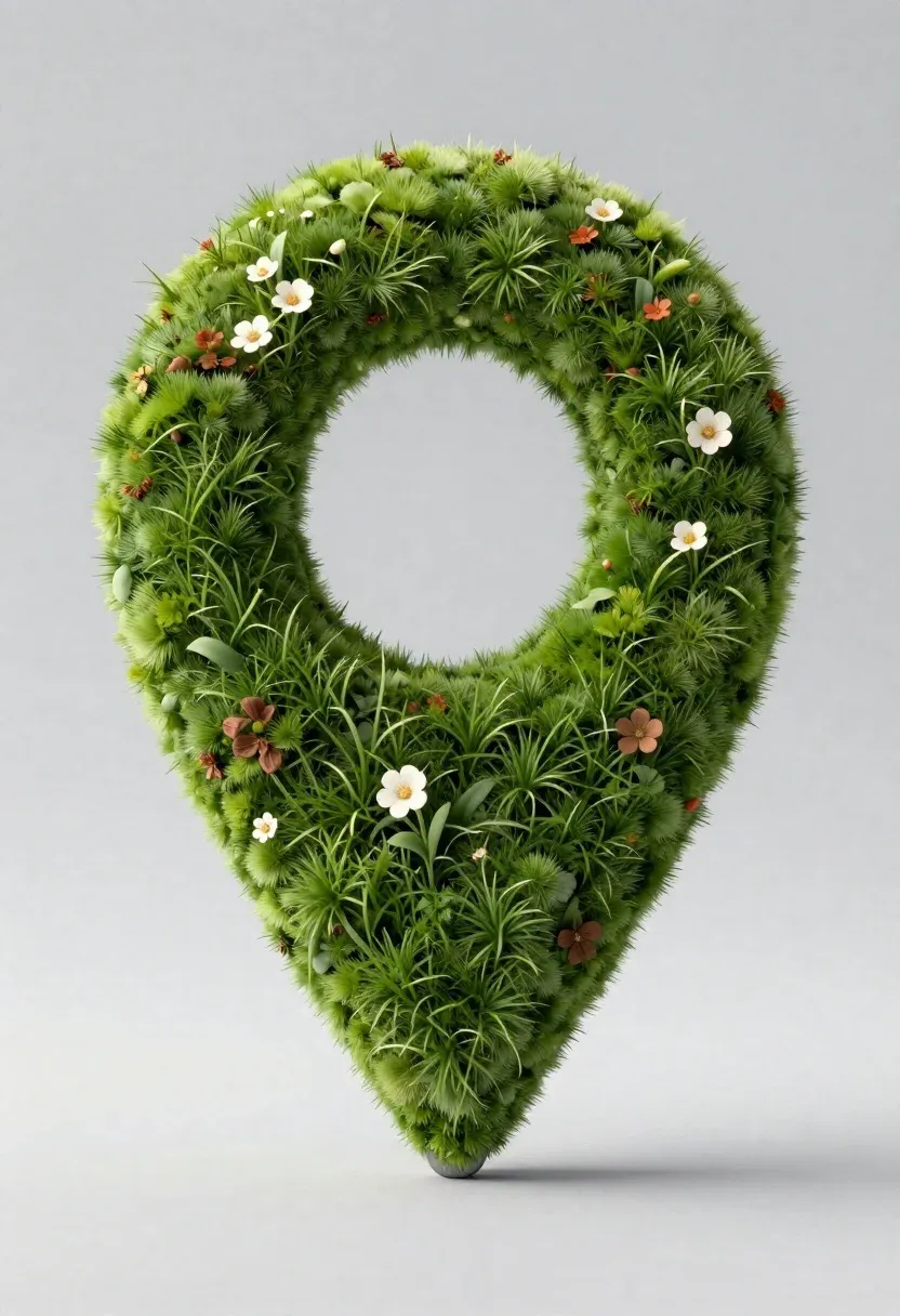 Photorealistic Render Vibrant Green Map Location Pin With Lush Grass