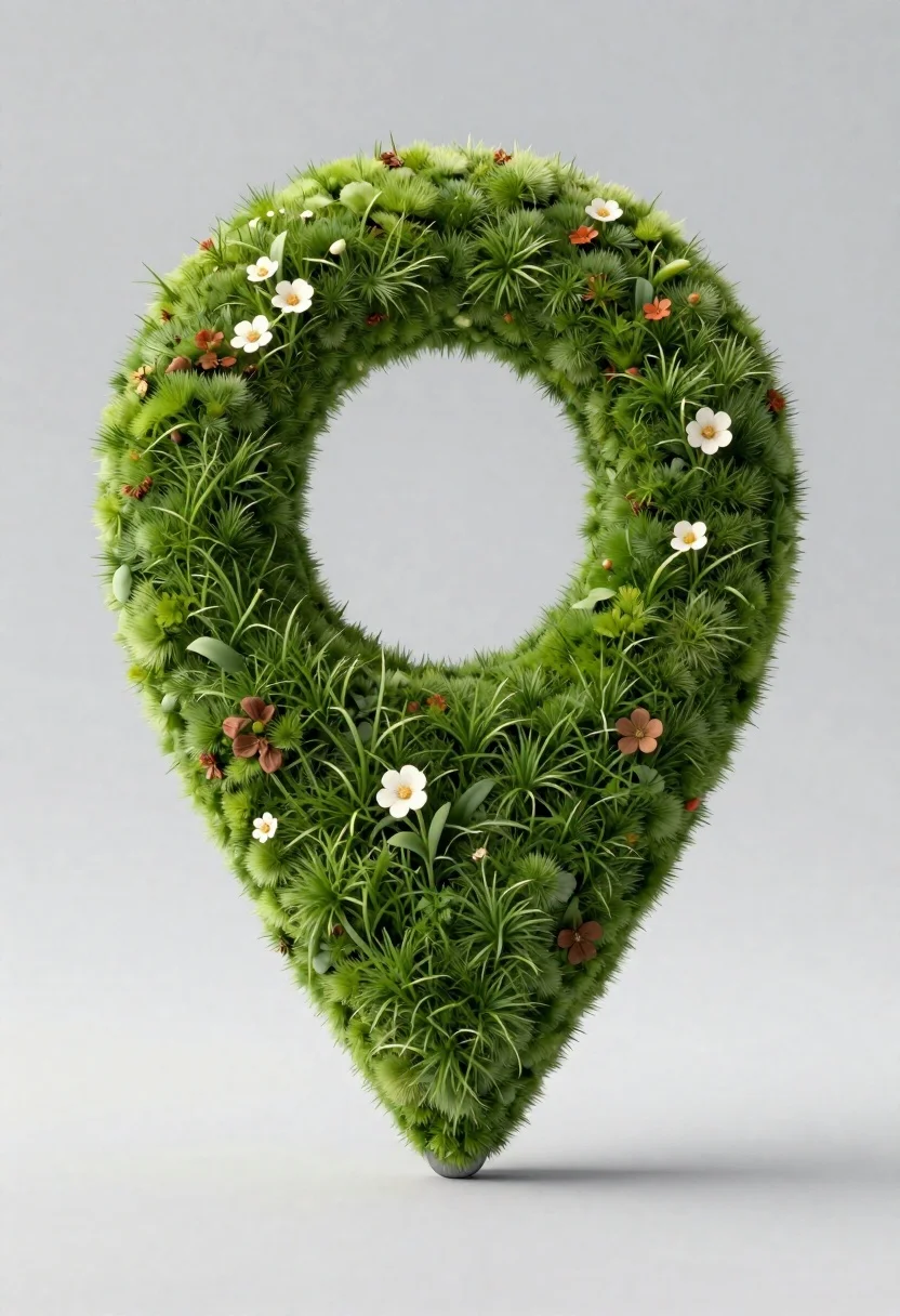 Photorealistic Render Vibrant Green Map Location Pin With Lush Grass reference photo