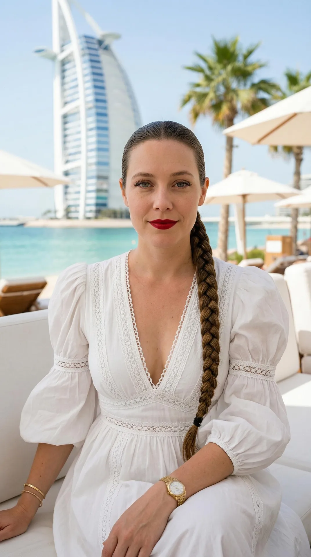Makeup Earrings Bracelets And Wristwatch In Beach Portrait