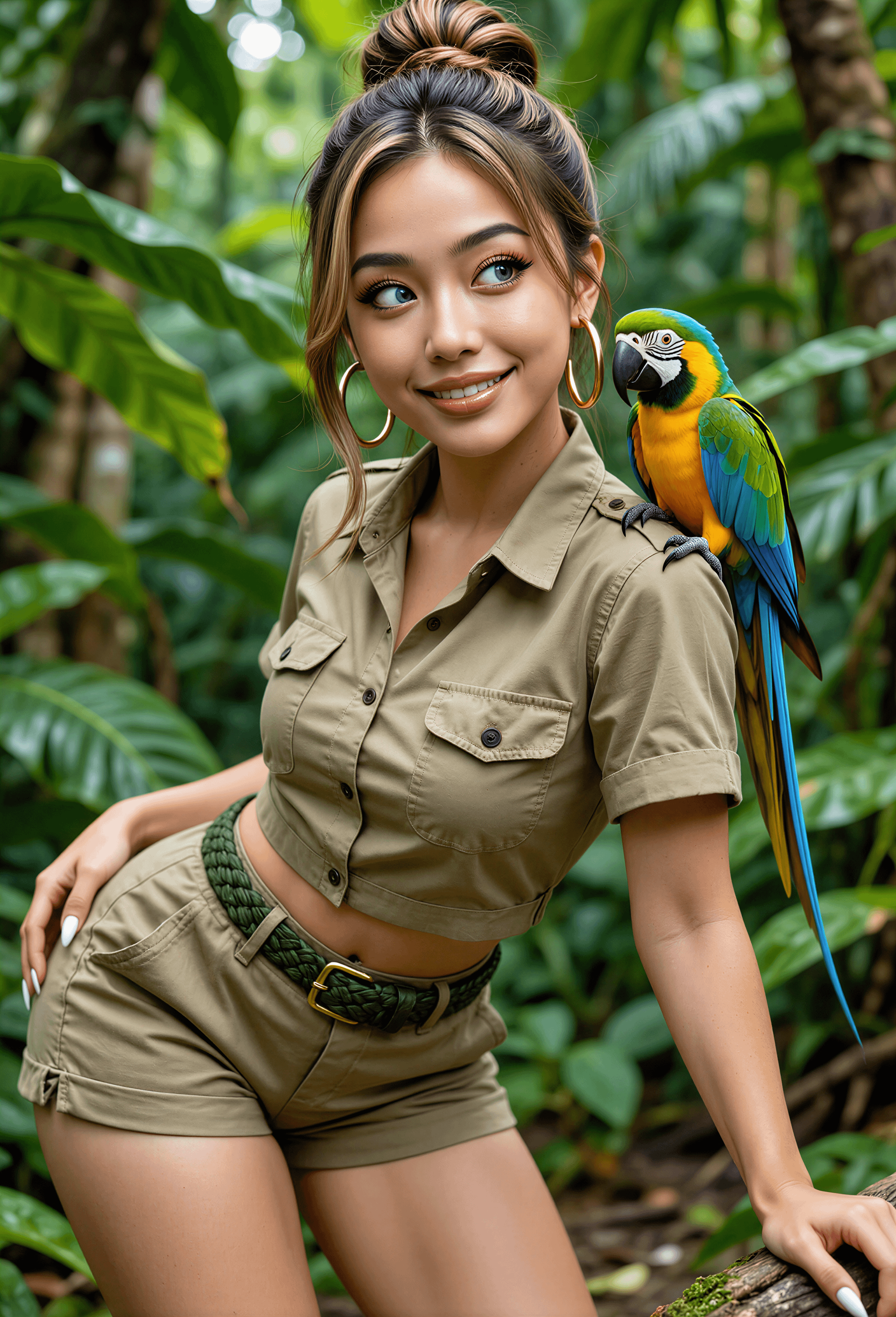 Jungle Portrait Safari Outfit Macaw On Shoulder