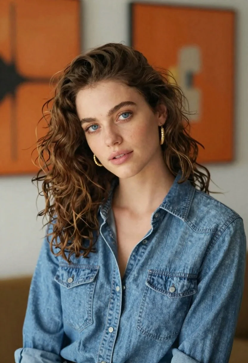 Medium Format Portrait Young Woman With Striking Blue Eyes And reference photo