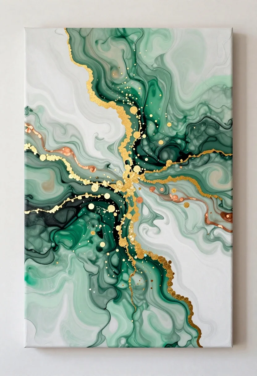 Vertical Abstract Acrylic Pour Painting Featuring Elegant Marbleized Flows Rich reference photo