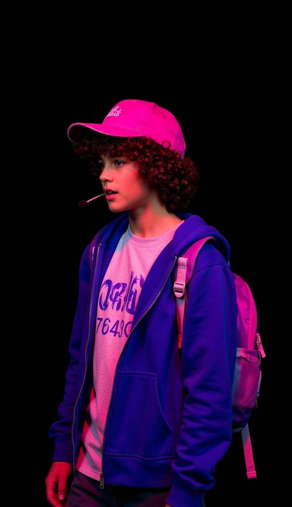 Pink Cap Backpack Neon Scene