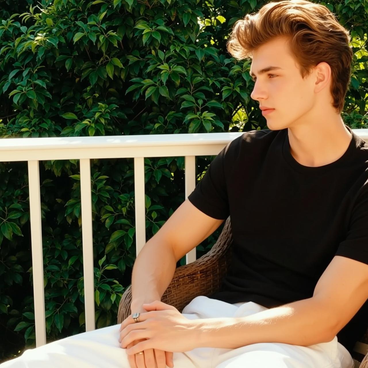 Young Brown Styled Wavy Fair Black T-shirt