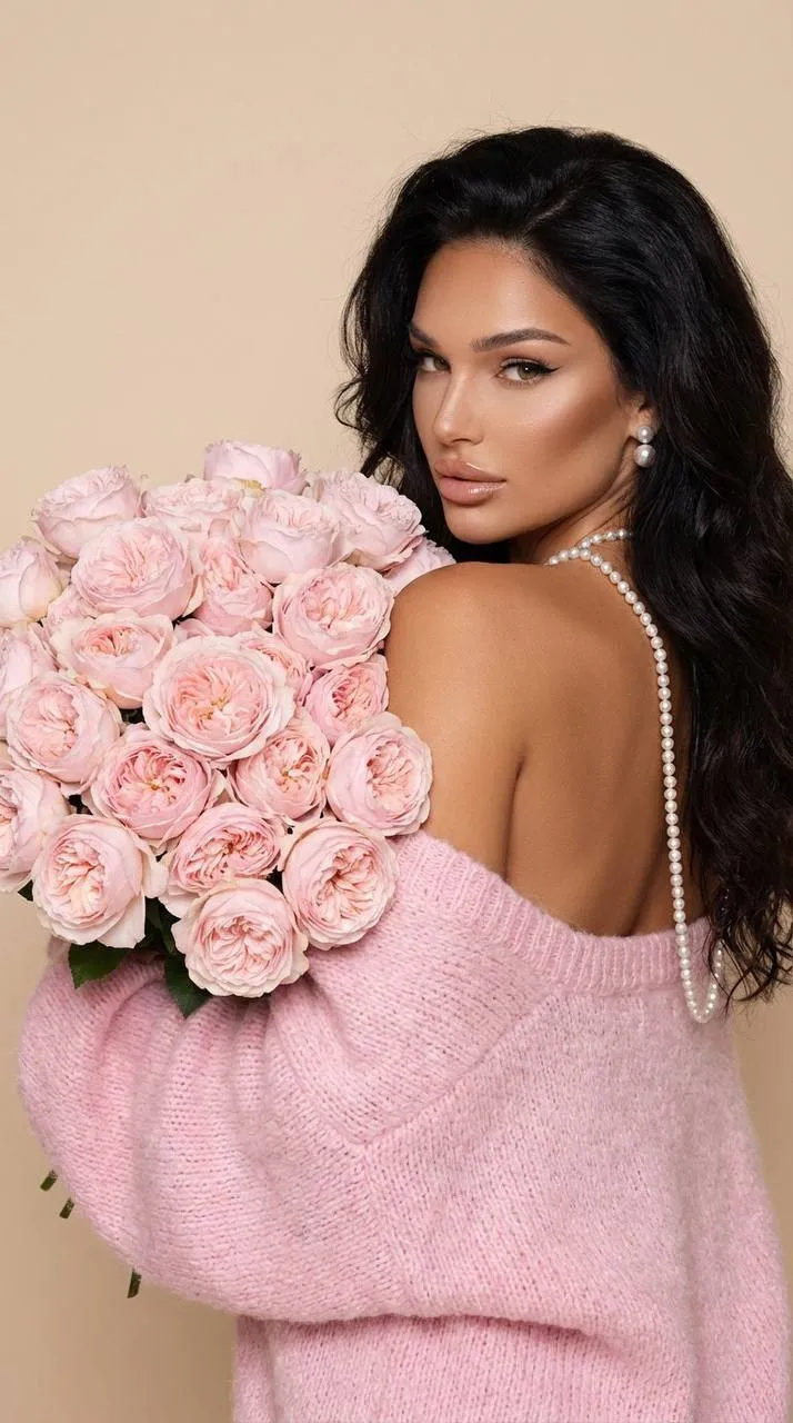 Pink Bouquet Over Shoulder Portrait