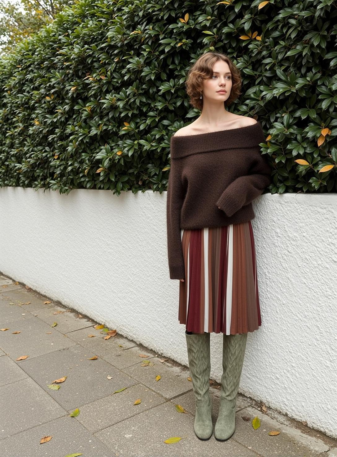 Brown Sweater Hedge Sidewalk
