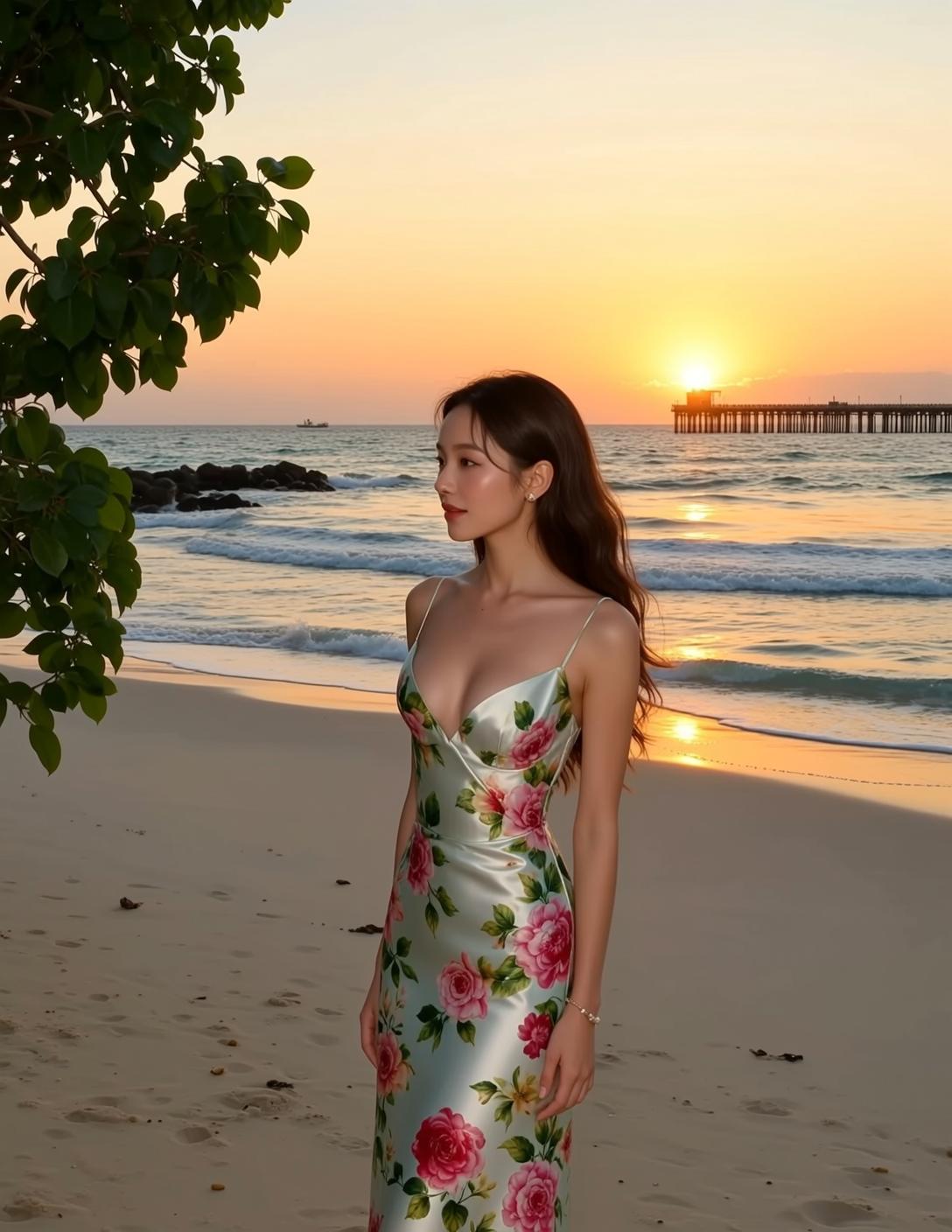 Blue Floral Slip Dress Sunset