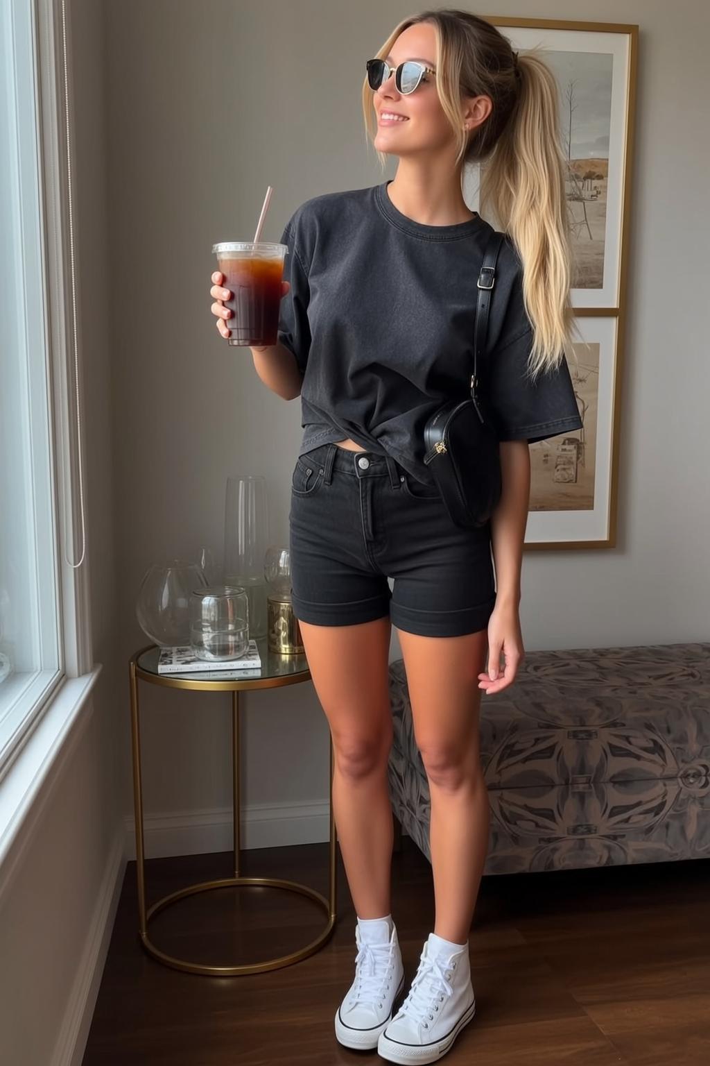 Casual Young Blonde Ponytail Fair Tanned Oversized