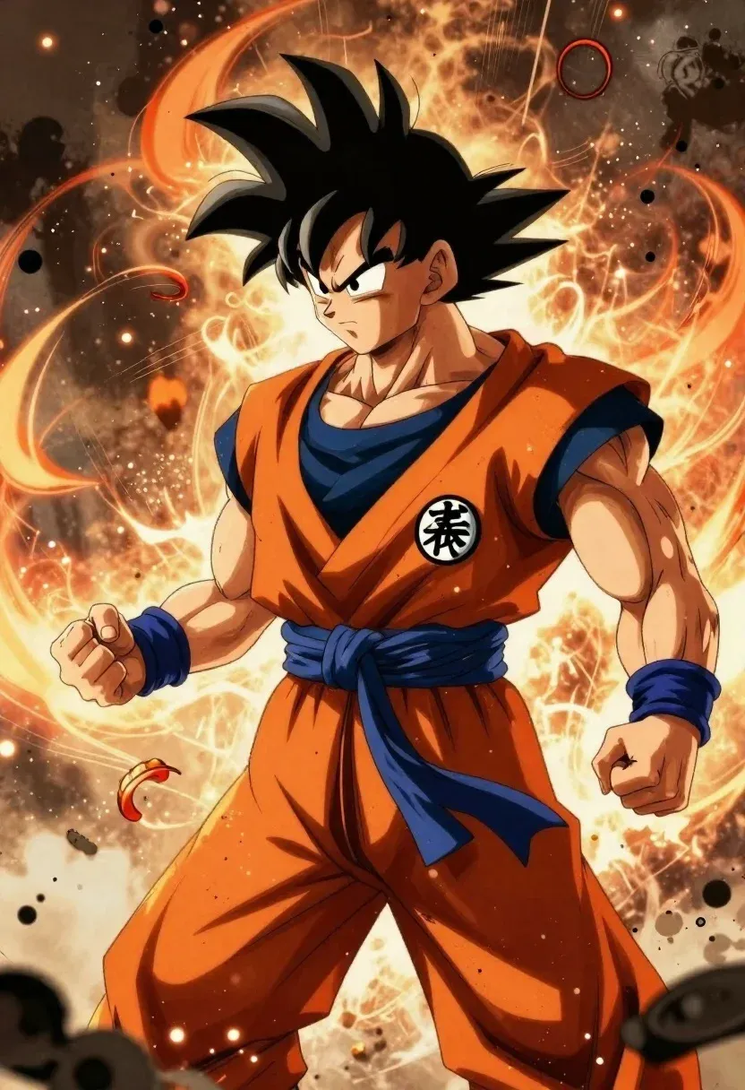 Subject Muscular Anime-style Warrior With Spiky Black Hair And Intense