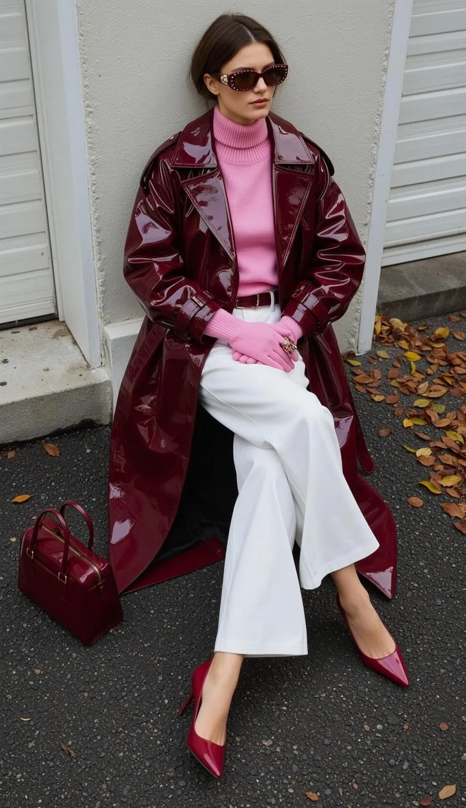 Sunglasses And Rings With Pink Turtleneck Sweater