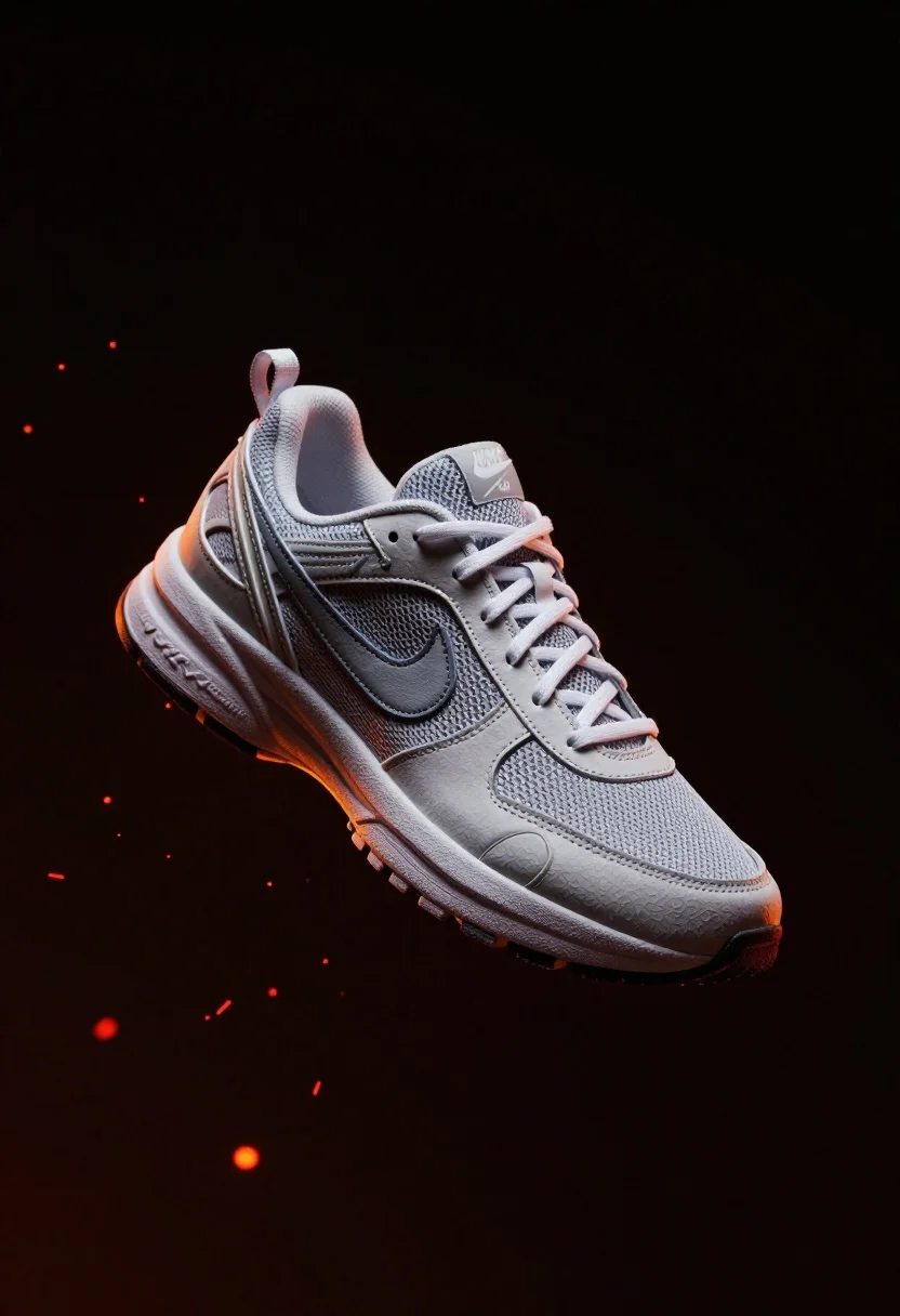 Dynamic Render Nike Sneaker Floating Mid-air Against Dark Void Subject reference photo