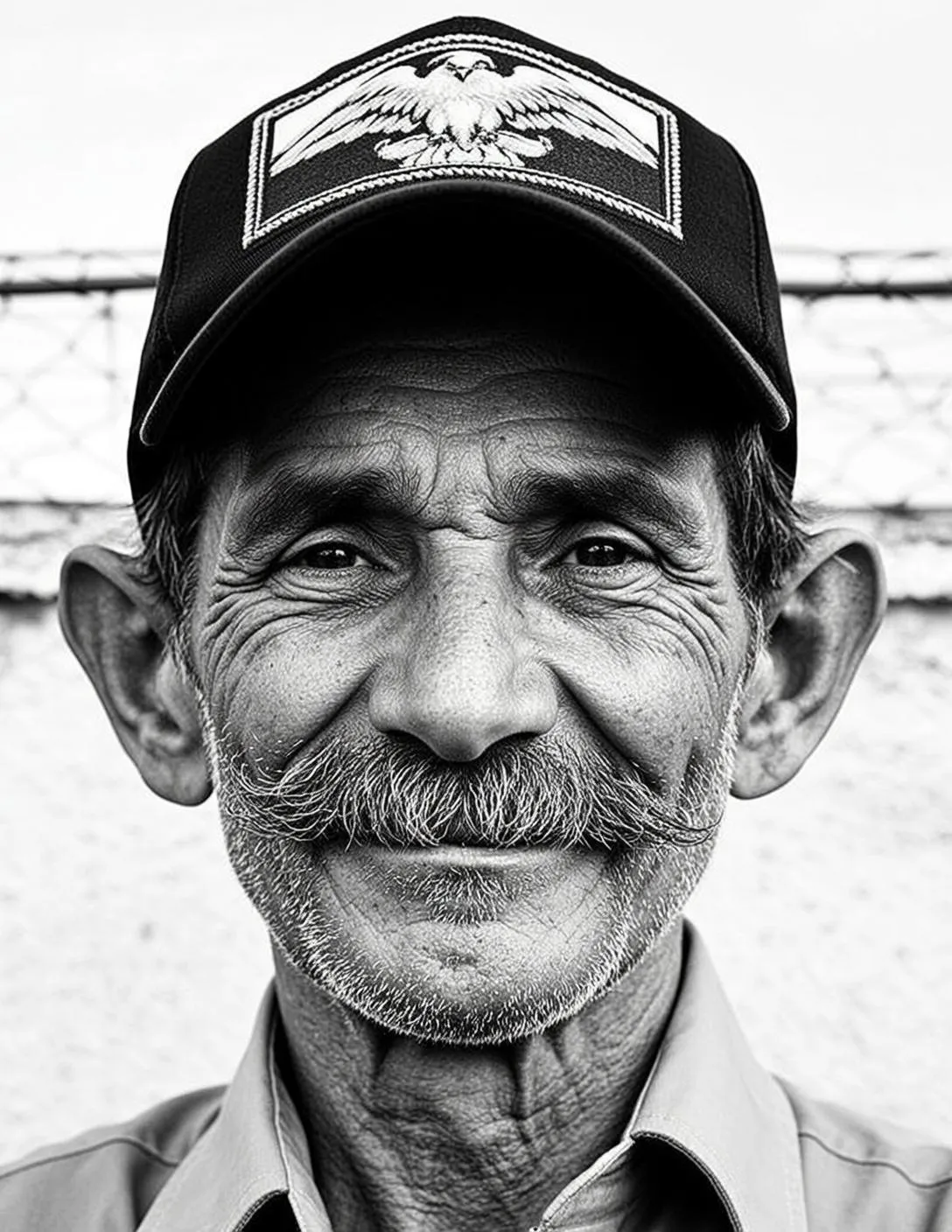 Head-and-shoulders Frontal Portrait Elderly Man With Weathered Skin Prominent Wrinkles