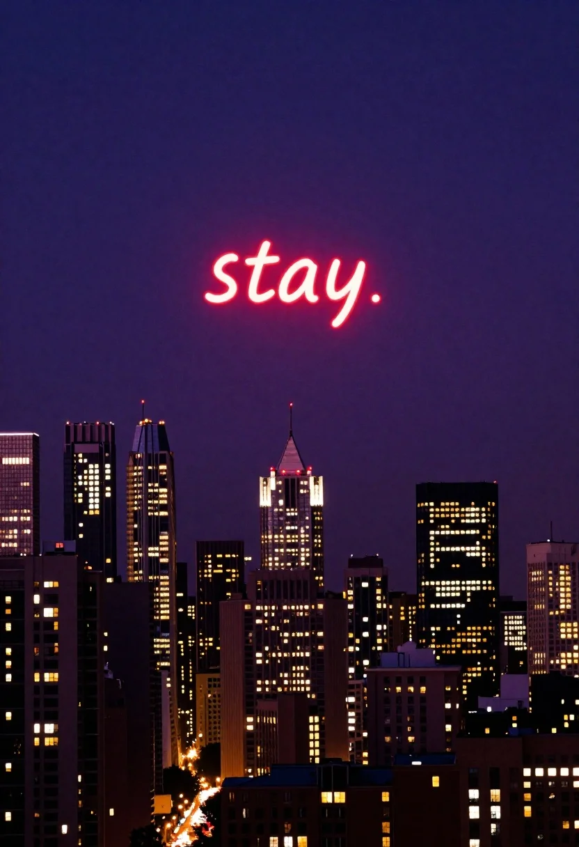 Night Cityscape Skyline With Illuminated Skyscrapers Beneath Purple-hued Horizon Environment reference photo