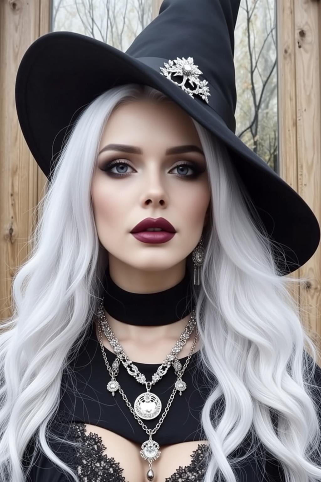 Halloween Makeup Young Long Wavy White Pale