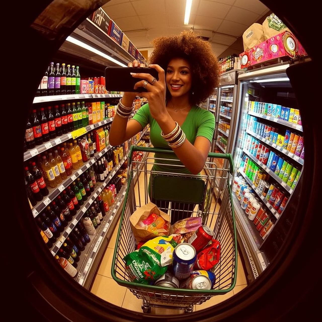 Fisheye Afro Light Brown Green V-neck T-shirt