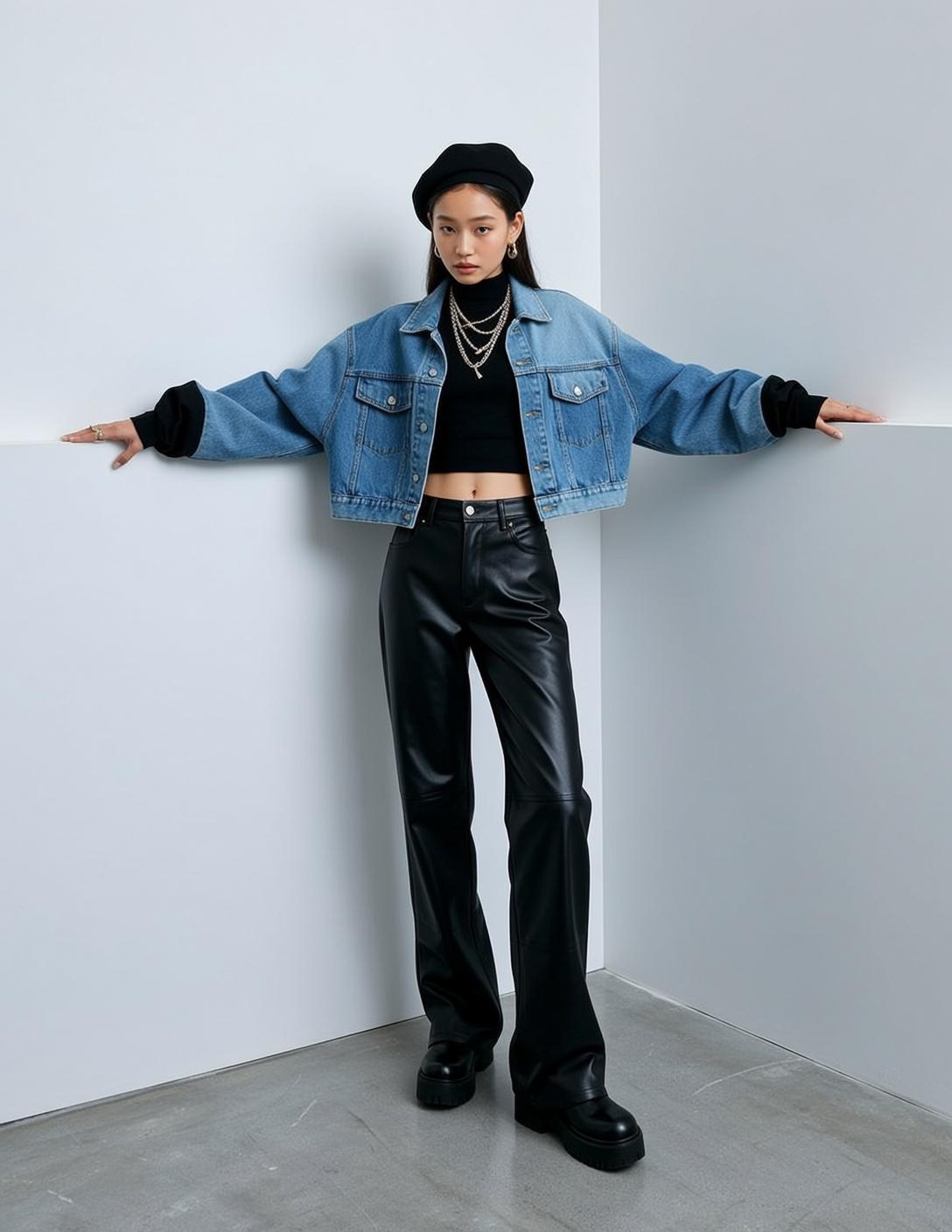 Black Crop Top Studio Leaning