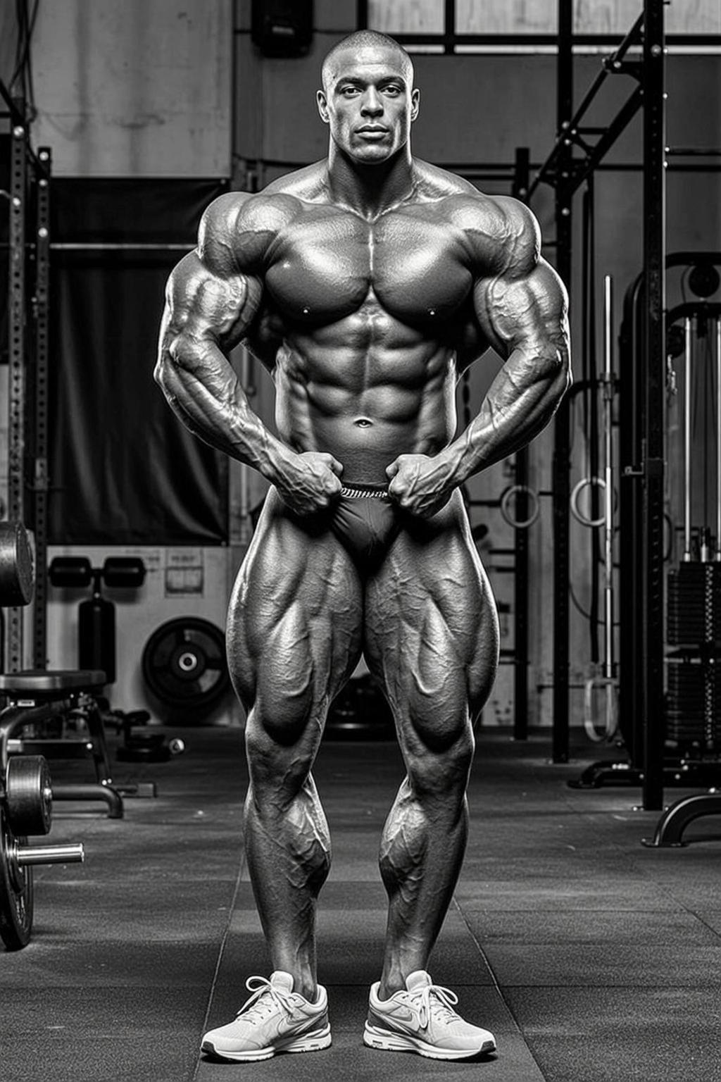 Very Muscular Bodybuilder Shaved Tan Briefs Standing