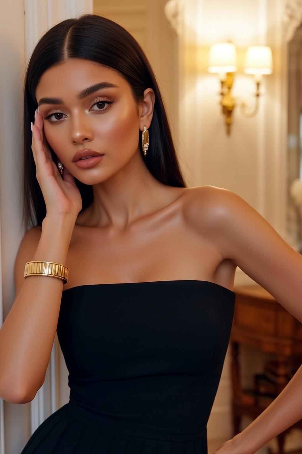 Black Dress Gold Cuff
