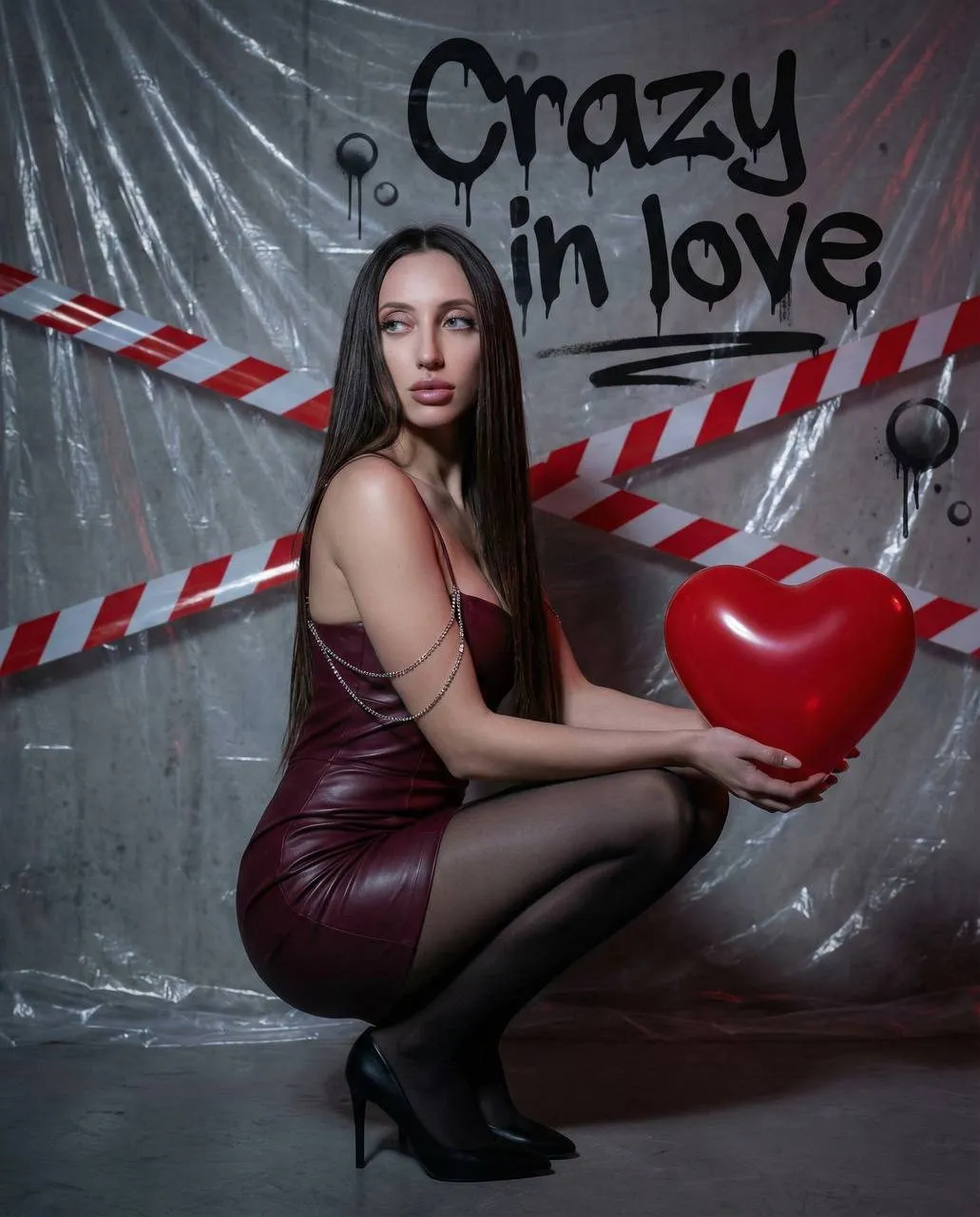 Woman Red Heart Concrete Wall Cinematic