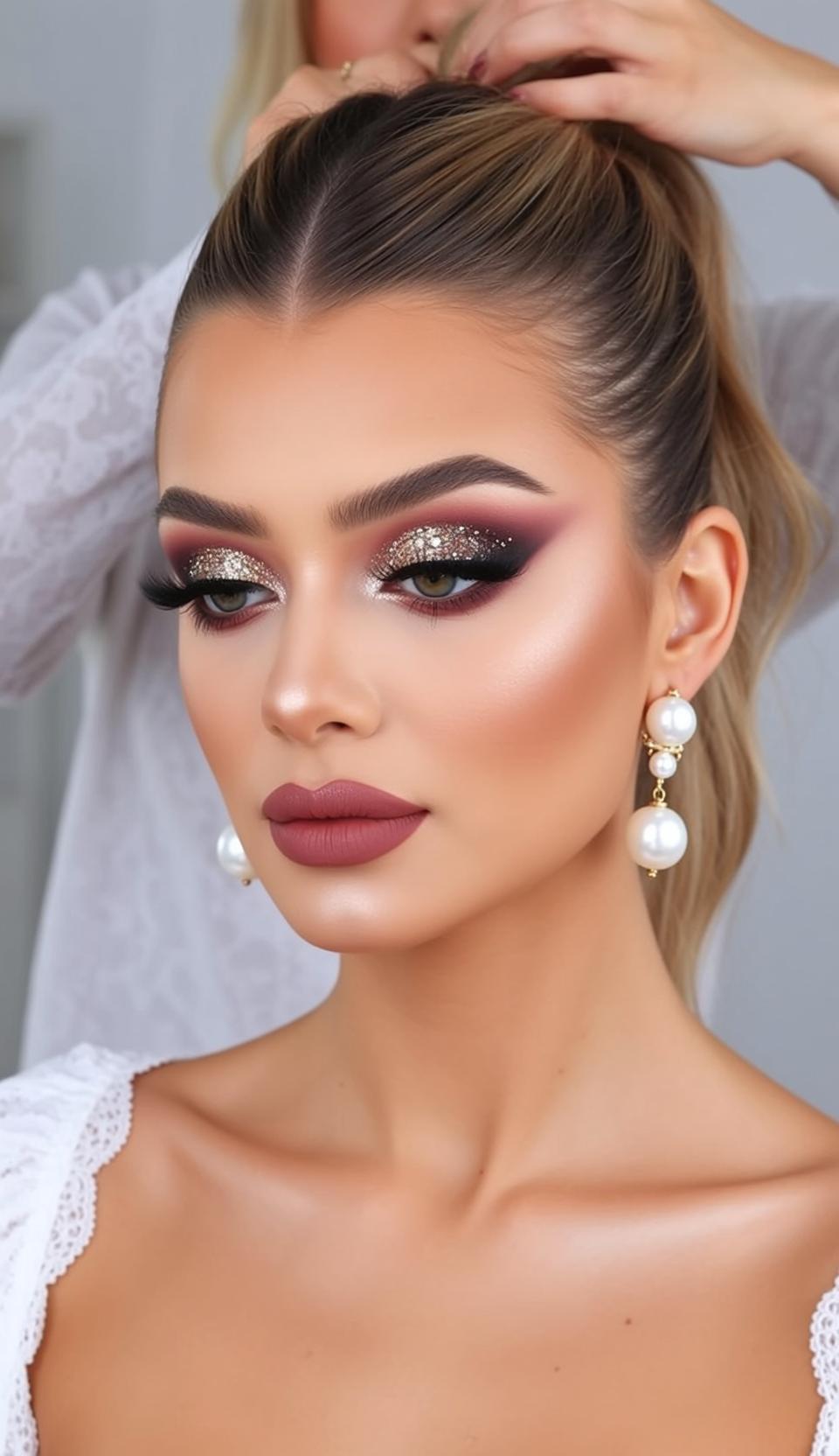 Photorealistic Portrait Young Woman With High Ponytail Her Hair Being