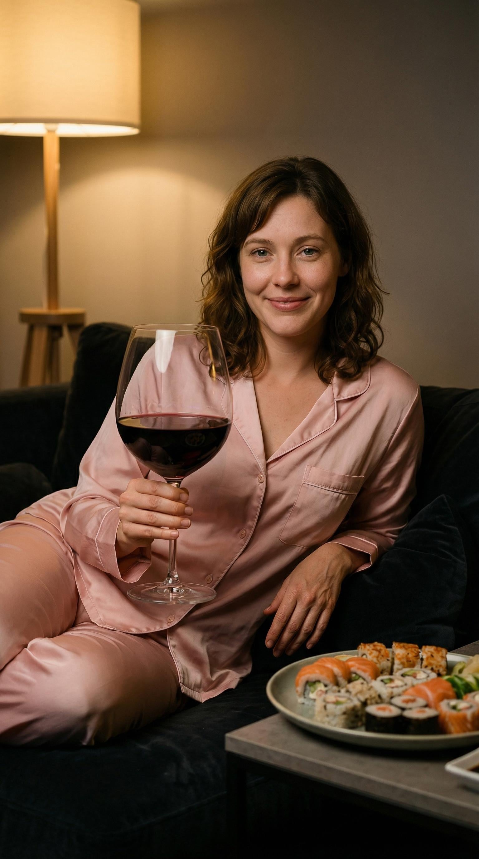 Lounging Sofa Pink Pajamas Giant Wine Sushi