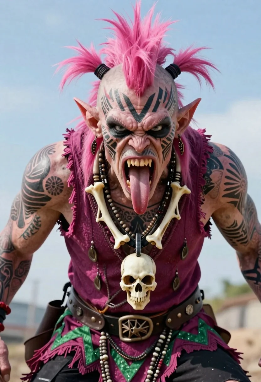 Digital Art Feral Punk Orc With Aggressive And Chaotic Appearance reference photo