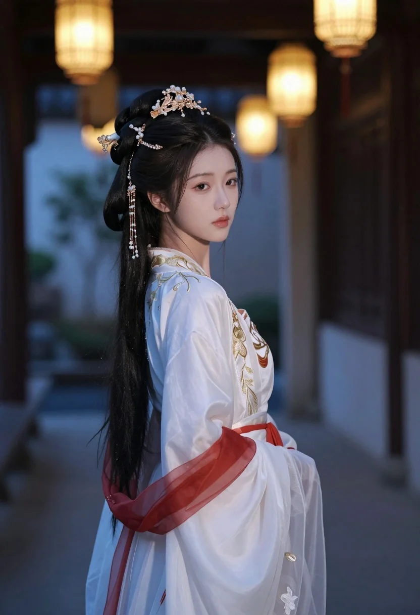 Young Woman With Long Dark Hair Styled Elaborate Updo Adorned