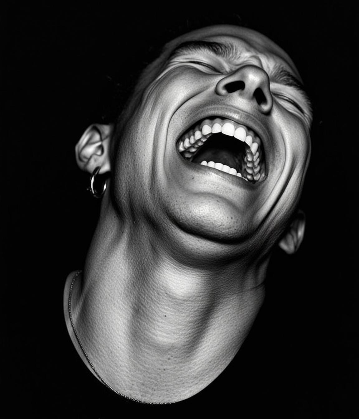 Black And White Extreme Close-up Low-angle Portrait Person With Their